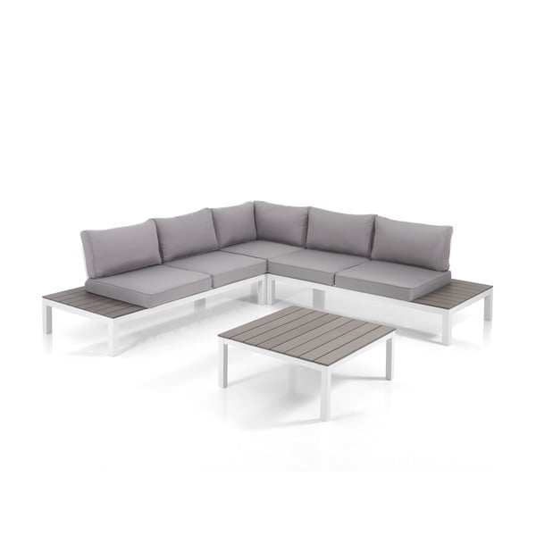 Iš aliuminio sodo poilsio baldų komplektas šviesiai pilkos spalvos 4 žmonėms Nydri – Tomasucci