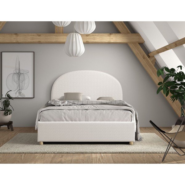 Baltos spalvos dvigulė lova audiniu dengta su sandėliavimo vieta su lovos grotelėmis 140x200 cm Moon – Vipack-image-2