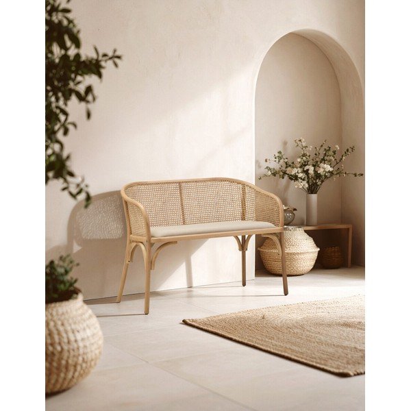 Natūralios spalvos paminkštinto audinio suolas Cebu – Premier Housewares-image-3