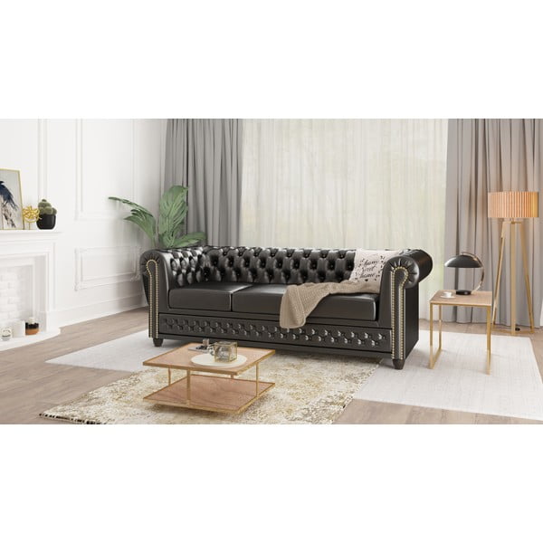 Juoda sofa-lova iš odos imitacijos 203 cm York - Ropez-image-1