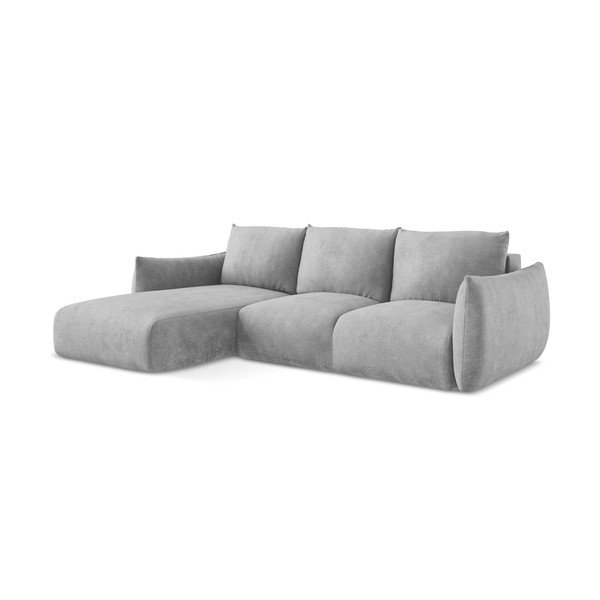 Šviesiai pilkos spalvos iš šenilinio audinio sulankstoma kampinė sofa (su kairiuoju kampu/su gultu) Leila – Makamii-image-3