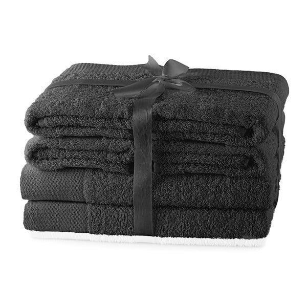 Vonios rankšluosčių rinkiniai iš medvilnės audinio tamsiai pilkos spalvos 6 vnt. Amari – AmeliaHome