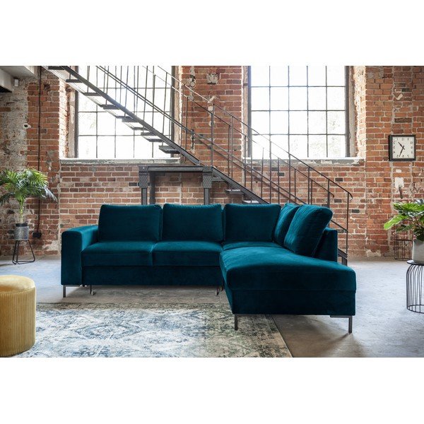 Iš velveto sulankstoma kampinė sofa turkio spalvos (su dešiniuoju kampu) Lofty Lilly – Miuform-image-3