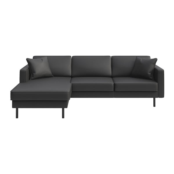 Kampinė sofa tamsiai pilkos spalvos iš odos (su kairiuoju kampu) Kobo – MESONICA