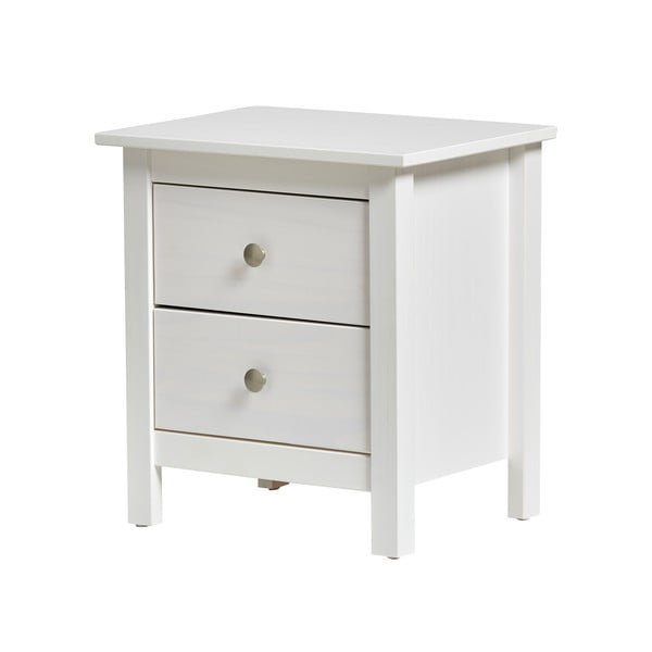 Baltas pušies masyvo naktinis staliukas su 2 stalčiais Marckeric Berna-image-2