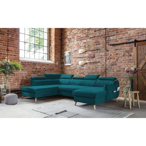 Sulankstoma kampinė sofa iš velveto turkio spalvos (su kairiuoju kampu/„U“ formos) Sweet Harmony – Miuform-image-4