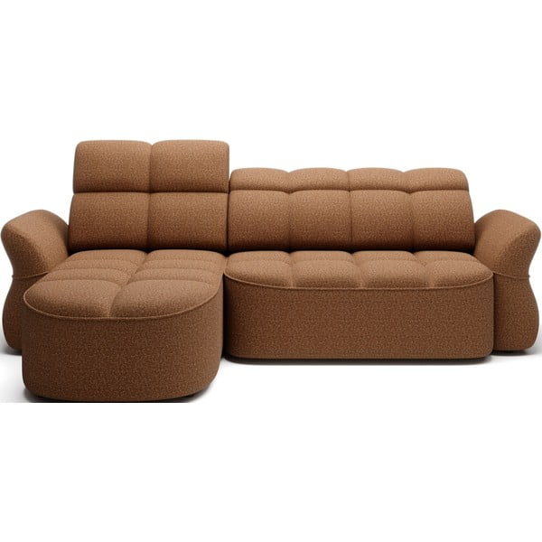 Geltonos spalvos/rudos spalvos iš velveto sulankstoma/su sandėliavimo vieta kampinė sofa (su kairiuoju kampu/su gultu) Beneth – ELTAP