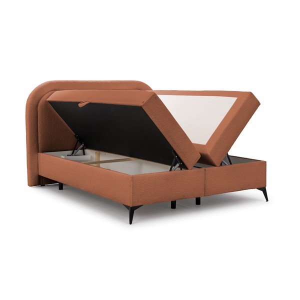 Oranžinės spalvos spyruoklinė lova su sandėliavimo vieta 180x200 cm Ornes – Ropez-image-3