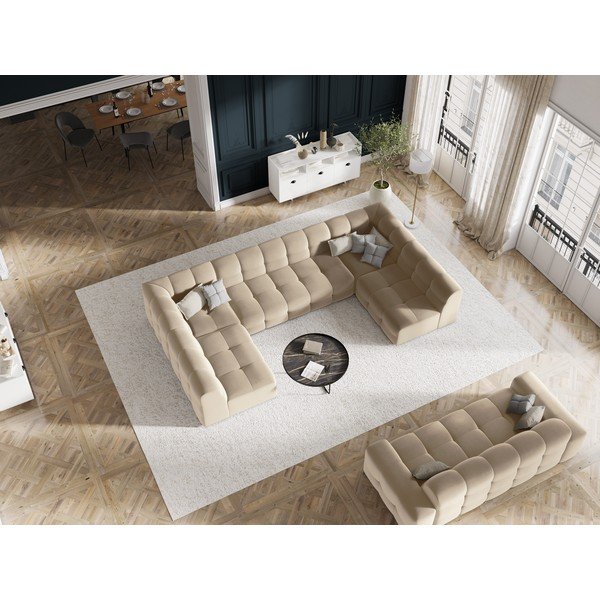 Smėlio spalvos aksominė sofa 222 cm Kendal - Micadoni Home-image-1