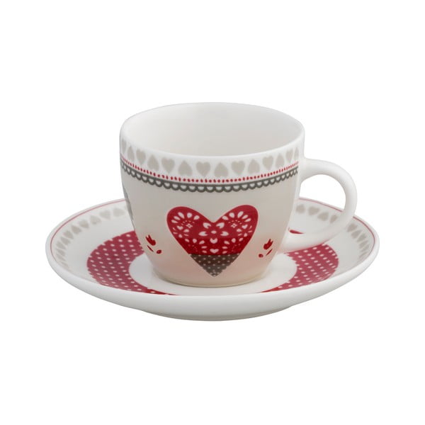4 kaulinio porceliano puodelių su lėkštute rinkinys Brandani Happy Days