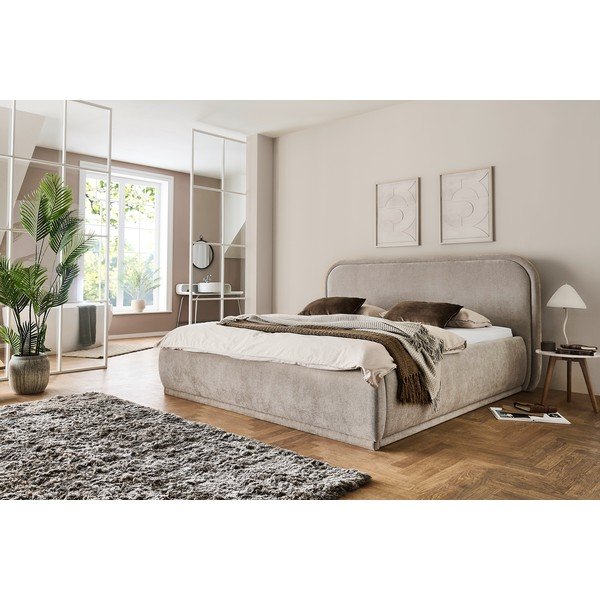 Smėlio spalvos dvigulė lova audiniu dengta be grotelių 160x200 cm Soma – Meise Möbel-image-1