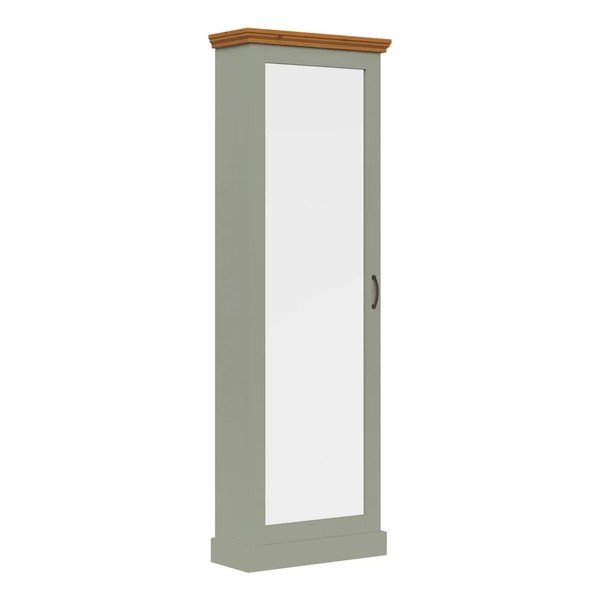 Žalios spalvos/šviesios natūralios spalvos iš pušies masyvo spintelė batams su veidrodžiu 60x180x25 cm Selma – Støraa-image-4
