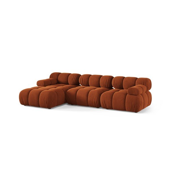 Terakotos spalvos modulinė kampinė sofa iš velveto (su kairiuoju kampu/su gultu) – Micadoni -image-2