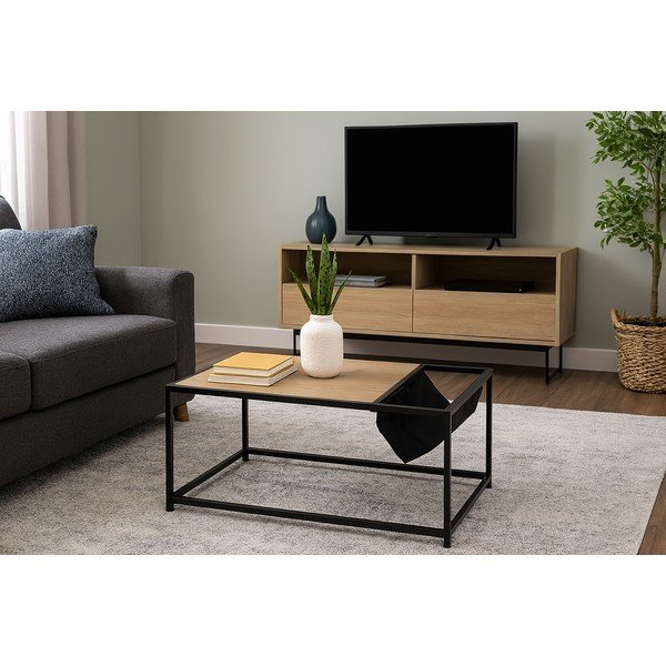 Juodos spalvos/natūralios spalvos kavos staliukas iš ąžuolo 60x99 cm Bayen – Bonami Essentials-image-1