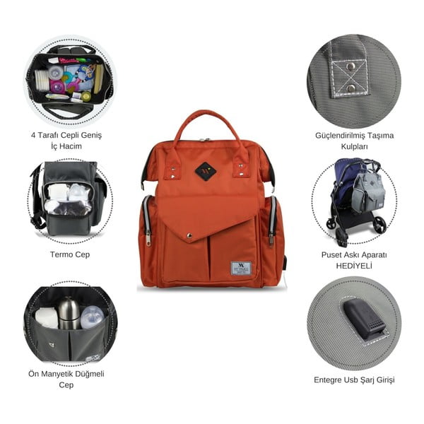 Pilka kuprinė mamoms su USB jungtimi My Valice HAPPY MOM Baby Care Backpack-image-3