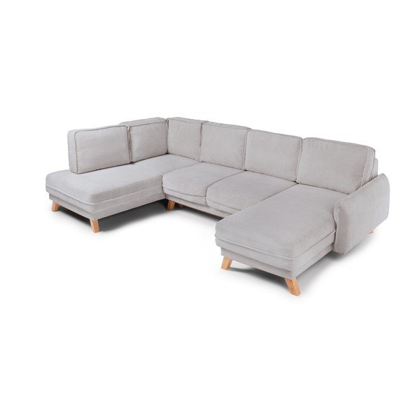 Šviesiai pilkos spalvos sulankstoma/su sandėliavimo vieta kampinė sofa iš kordinio velveto (su kairiuoju kampu/„U“ formos) Tori – Bonami Selection-image-1