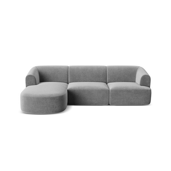 Šviesiai pilkos spalvos kampinė sofa iš velveto (su kairiuoju kampu/su gultu) Campi – Cosmopolitan Design-image-3