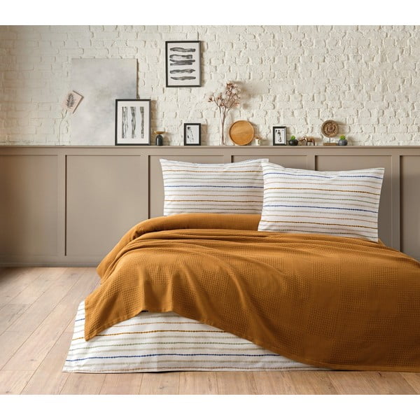Lovatiesės, paklodės ir pagalvių užvalkalų rinkinys iš medvilnės rudos spalvos 200x240 cm Karina – Mijolnir