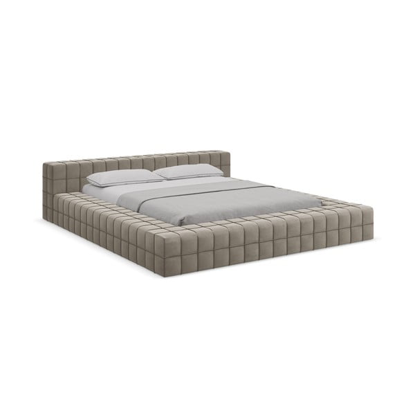 Taupe spalvos dvigulė lova audiniu dengta su lovos grotelėmis 140x200 cm Akela – Makamii-image-2