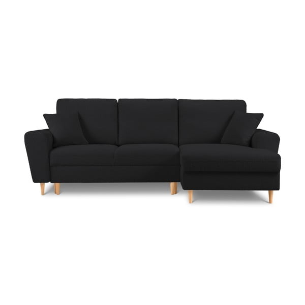 Juodos spalvos iš boucle sulankstoma/su sandėliavimo vieta kampinė sofa (su dešiniuoju kampu/su gultu) Kyoto – Cosmopolitan Design