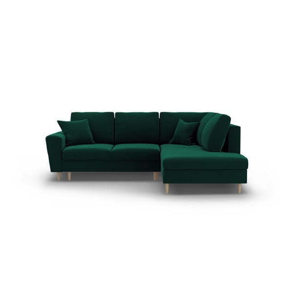 Žalios spalvos iš velveto sulankstoma/su sandėliavimo vieta kampinė sofa (su dešiniuoju kampu/„L“ formos) Kyoto – Cosmopolitan Design