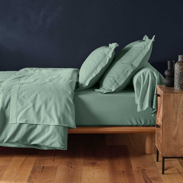 Žalios spalvos iš medvilnės paklodė su guma 90x190 cm Lina – douceur d'intérieur-image-1