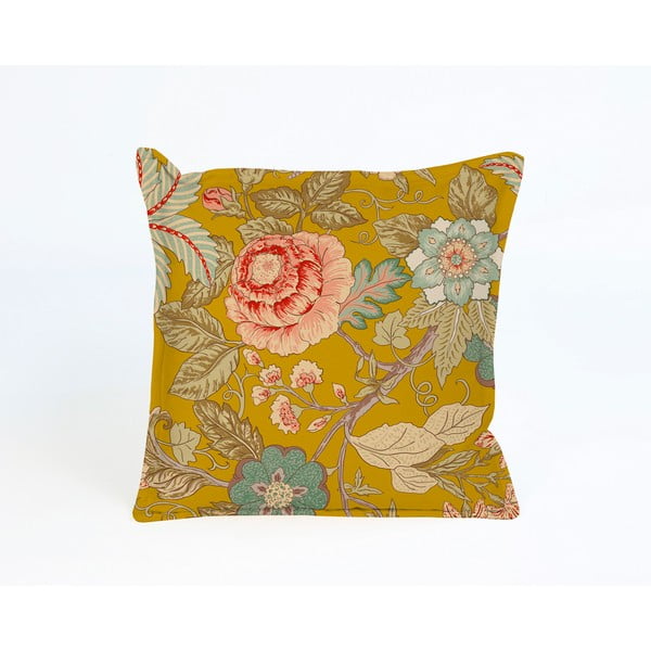 Geltonos spalvos pagalvėlė Velvet Atelier Japanese Flowers, 45 x 45 cm