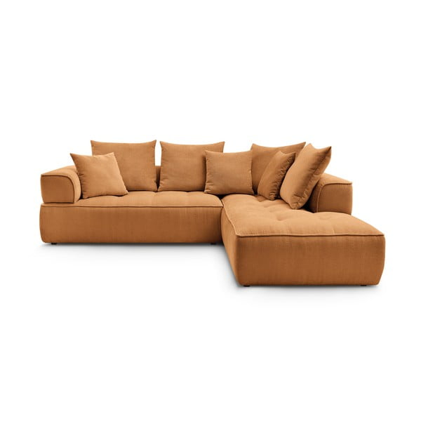 Garstyčių spalvos iš šenilinio audinio kampinė sofa (su dešiniuoju kampu/„L“ formos) Whesley – Bobochic Paris