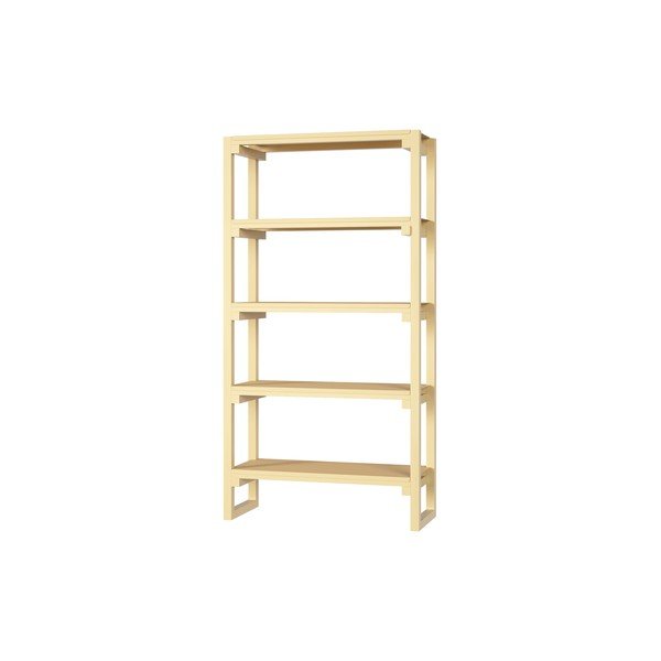 Šviesiai geltonos spalvos iš buko masyvo pastatoma lentyna 94x180x37 cm Noru – noo.ma