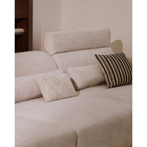 Smėlio spalvos reguliuojama sofa iš šenilinio audinio su gultu 410 cm Lares – Kave Home-image-4