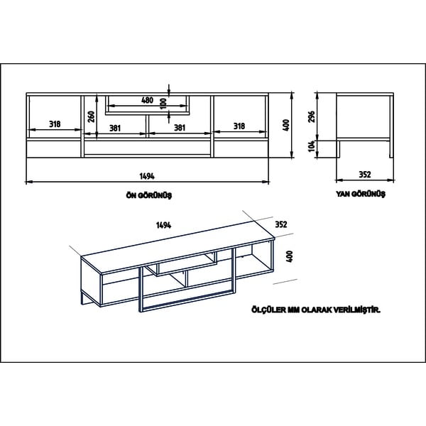 Baltas ąžuolinis televizoriaus staliukas 149x40 cm Asal - Kalune Design-image-4