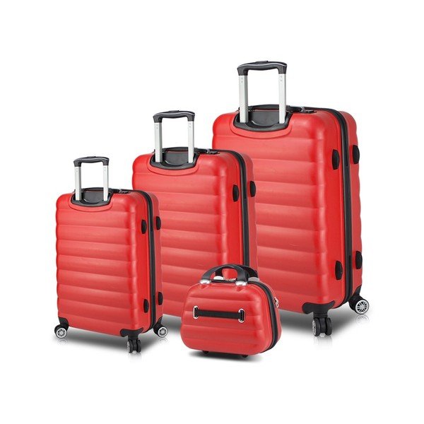 3 raudonų kelioninių lagaminų ant ratukų su USB jungtimis ir rankiniu dėklu rinkinys "My Valice RESSO Travel Set