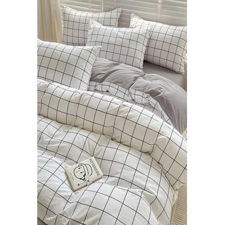 Iš ranforce medvilnės viengulė/itin ilga patalynė baltos spalvos/pilkos spalvos su paklode/3 dalių 160x220 cm Checkered – Mila Home