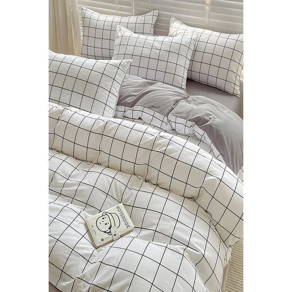 Iš ranforce medvilnės viengulė/itin ilga patalynė baltos spalvos/pilkos spalvos su paklode/3 dalių 160x220 cm Checkered – Mila Home-image-1