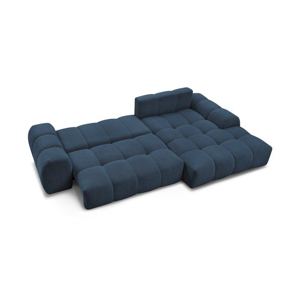 Tamsiai mėlynos spalvos iš šenilinio audinio sulankstoma/su sandėliavimo vieta kampinė sofa (su dešiniuoju kampu/su gultu) Everest – Bobochic Paris-image-4