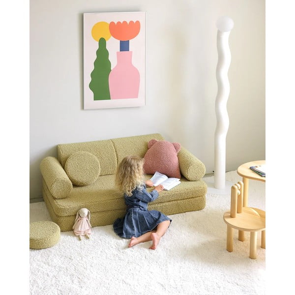 Rožinės spalvos iš boucle vaikiška sofos pagalvėlė Bear – Wigiwama-image-1