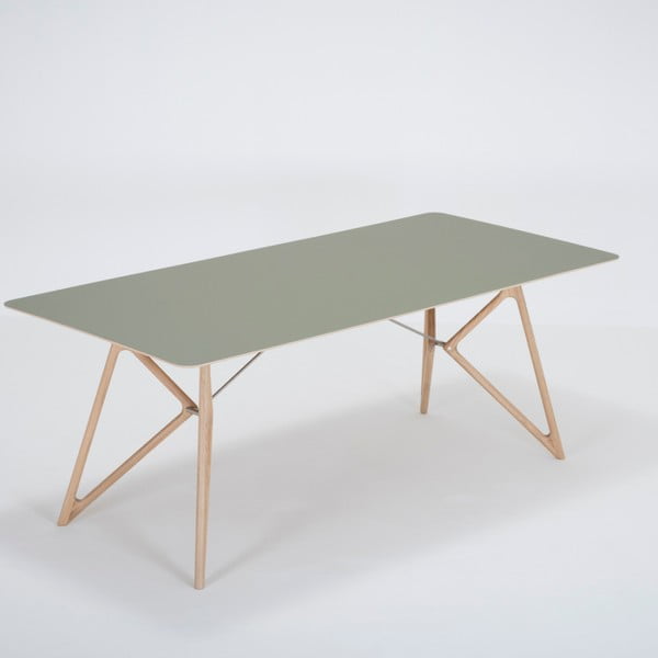 Valgomojo stalas iš ąžuolo masyvo su žaliu stalviršiu "Gazzda Tink", 200 x 90 cm