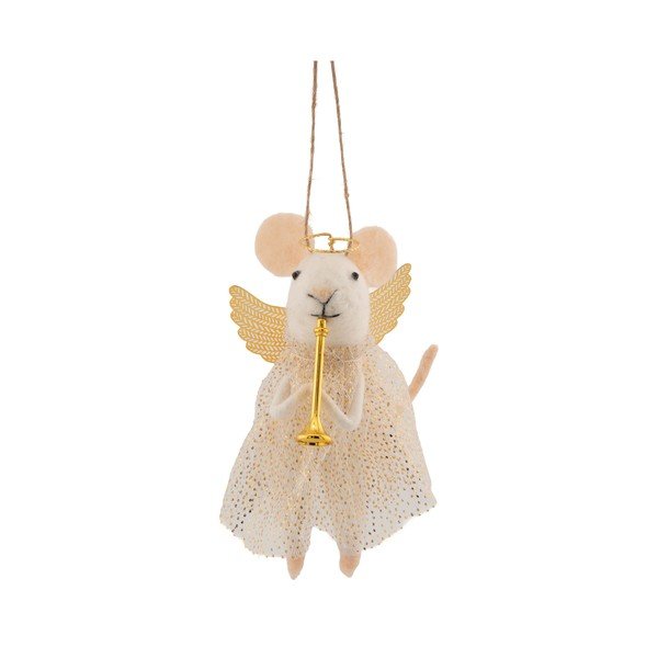 Iš tekstilės eglutės papuošimas 6 cm Angel Mouse Playing the Trumpet – Sass & Belle