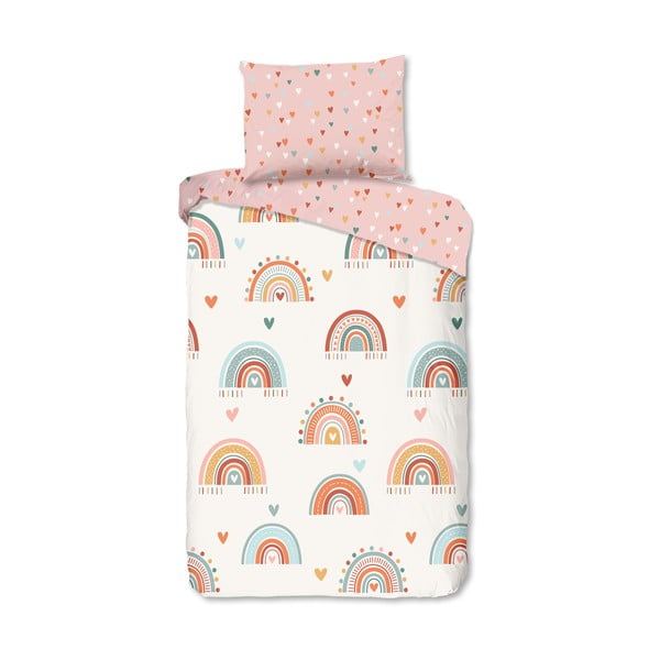 Rožinės spalvos/smėlio spalvos iš medvilnės viengulė vaikiška patalynė 140x200 cm Louie – Good Morning