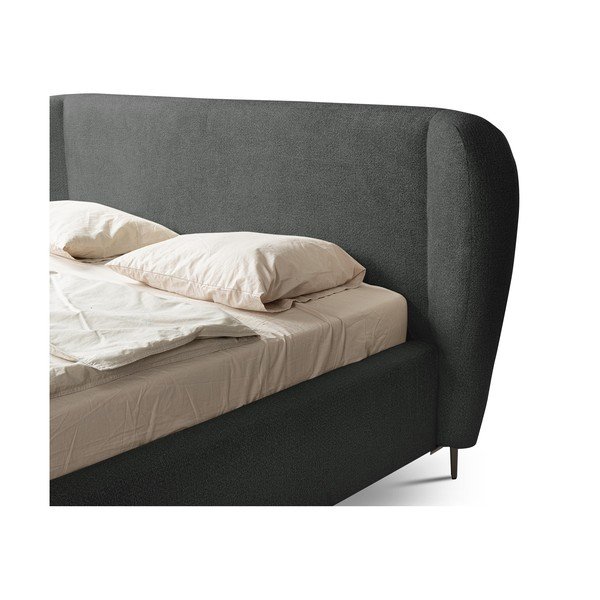 Tamsiai pilkos spalvos dvigulė lova audiniu dengta su lovos grotelėmis 160x200 cm Makana – Makamii-image-4