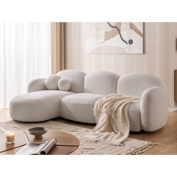 Kreminės spalvos kampinė sofa iš boucle (su kairiuoju kampu/su gultu) Orbit – Ropez-image-4