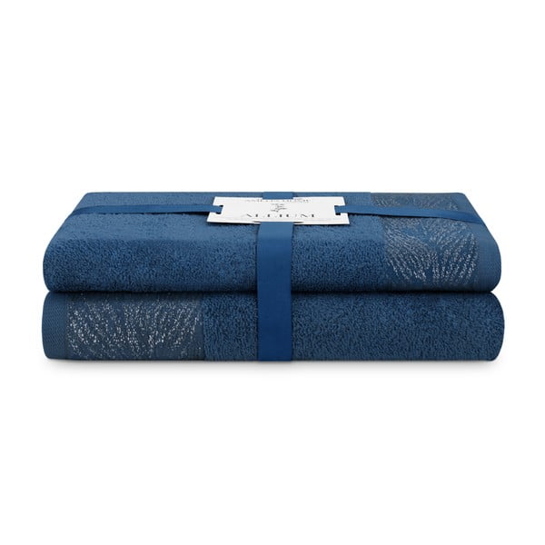 Vonios rankšluosčių rinkiniai iš medvilnės audinio tamsiai mėlynos spalvos 2 vnt. Allium – AmeliaHome
