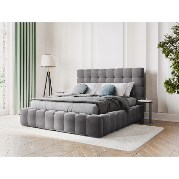 Dvigulė lova pilkos spalvos audiniu dengta su sandėliavimo vieta su lovos grotelėmis 140x200 cm Bali – Cosmopolitan Design-image-1