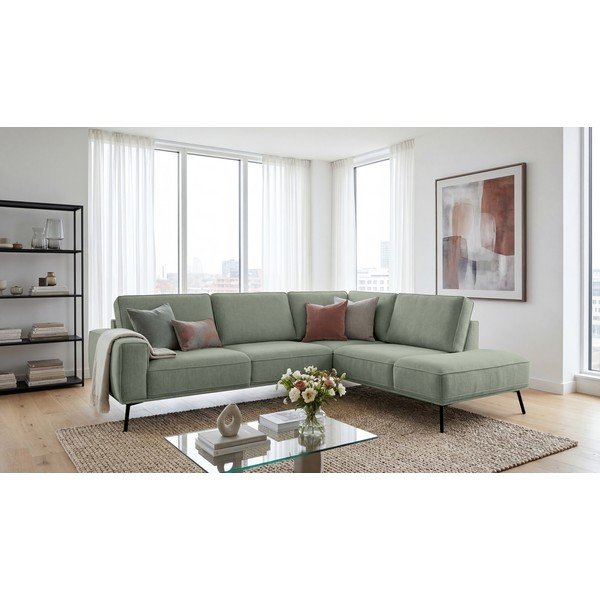 Žalios spalvos kampinė sofa iš šenilinio audinio (su dešiniuoju kampu/„L“ formos) Amsterdam – Scandic-image-4