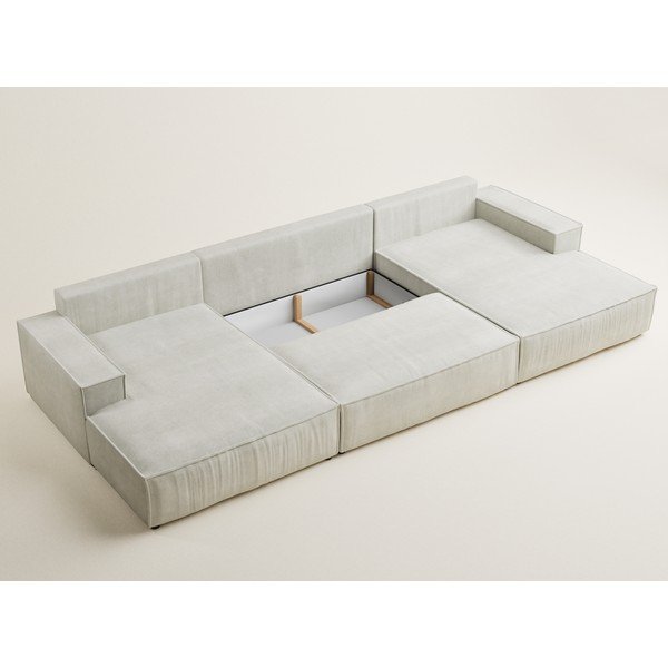 Kreminės spalvos sulankstoma/su sandėliavimo vieta kampinė sofa iš šenilinio audinio („U“ formos) Kyoto – Maison de Rêve-image-4