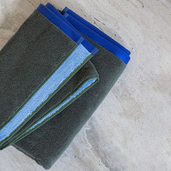 Tamsiai žalios spalvos/mėlynos spalvos iš frote audinio iš organiškos medvilnės vonios rankšluostis 70x133 cm Soft – Mette Ditmer Denmark-image-3