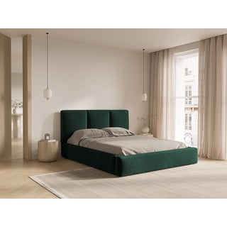 Iš aksomo dvigulė lova tamsiai žalios spalvos audiniu dengta su sandėliavimo vieta su lovos grotelėmis 140x200 cm Brody – Mazzini Beds