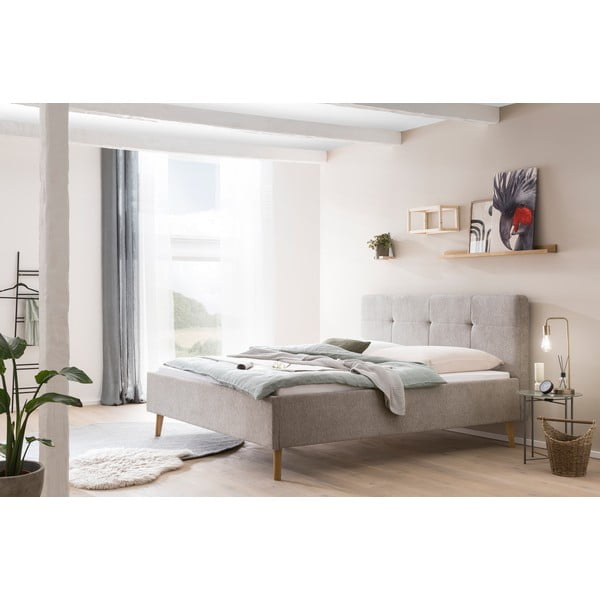 Pilkos spalvos/rudos spalvos dvigulė lova audiniu dengta be grotelių 180x200 cm Smart – Meise Möbel-image-1