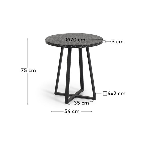 Juodas sodo stalas su akmeniniu stalviršiu Kave Home Tella, skersmuo 70 cm-image-4