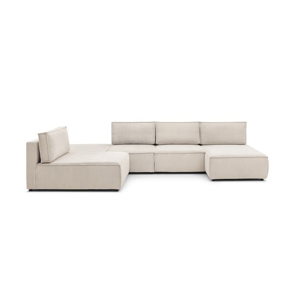 Kampinė sofa kreminės spalvos iš kordinio velveto (kintama) Nihad modular – Bobochic Paris